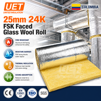 Rouleau de laine de verre FSK CE anti-condensation ignifuge A1 24kg/m3 25mm pour isolation de conduites HVAC pour le marché colombien