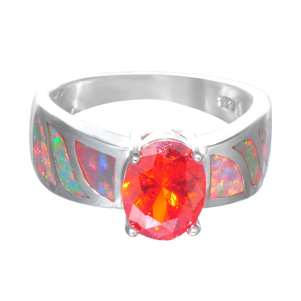 Opaal Granaat Rode Ronde Diamanten Ring