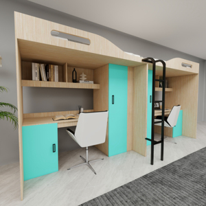 <span class=keywords><strong>Lit</strong></span> mezzanine polyvalent et peu encombrant avec <span class=keywords><strong>bureau</strong></span> d'ordinateur et étagères pour adolescents, taille double - Product Image 1