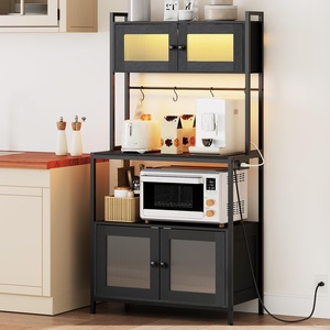 ODM 5-Tier mutfak depolama raf dolabı endüstriyel mikrodalga fırın standı ile güç çıkışı LED ışıkları fırıncılar raf kahve Bar - Product Image 3