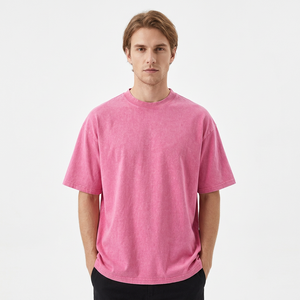 Rybic Sports Cotton T-<b>Shirt</b> Short Sleeve O-Neck Solid Purple Washed Casual Jersey Knit Blank Design - Product Image 2
