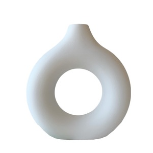 Modern Minimalist Nordic Style White <b>Ceramic</b> Decorative Flower Vases Donut-Shaped Tabletop Vase Set of Three Wholesale - Product Image 3