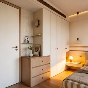 Mueble <span class=keywords><strong>de</strong></span> Almacenamiento Moderno Minimalista Blanco Contraste <span class=keywords><strong>de</strong></span> <span class=keywords><strong>Madera</strong></span> Natural Estilo Japonés Wabi-Sabi <span class=keywords><strong>con</strong></span> Compartimentos Abiertos y Cerrados - Product Image 3