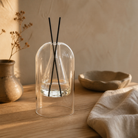 ODIS Botella Difusora de Vidrio de 200ml, Lujosa, Esmerilada, Recargable, Vacía, de Borosilicato con Tapa de Madera para Aromaterapia en el Hogar
