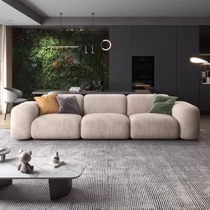 Italiaanse minimalistische kattenkrabstof hoekbank luxe woonkamerset lichte hoekbank houten materiaal sponsvulling - Product Image 1