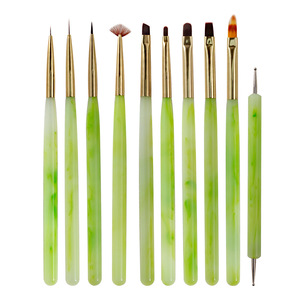 Ensemble de pinceaux à ongles multifonctionnels pour salon de manucure, avec manche en plastique vert, petite taille, pour nail art au gel, avec virole sertie et liner plat en nylon - Product Image 5