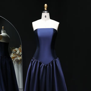 शेरन ने कहा कि शादी की औपचारिक पार्टी के गाउन के लिए 480 स्ट्रैपलेस नेवी ब्लू कलर की ड्रेस-नो स्टॉक - Product Image 3