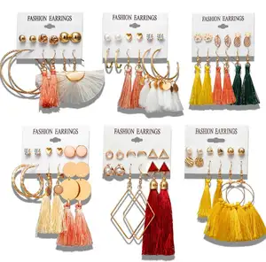 wholesale fashion women 6 pairs tassel button earrings set