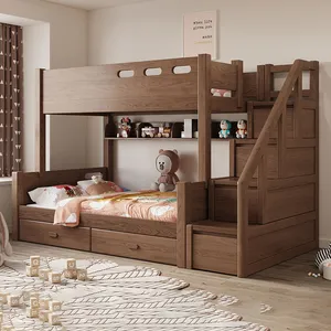 Furnitur kamar tidur anak, tempat tidur loteng ganda kayu Solid perakitan mudah disesuaikan