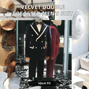 <span class=keywords><strong>Costume</strong></span> Slim Fit en velours à revers croisé pour hommes Blazer de smoking à la mode avec fermeture éclair pour le marié <span class=keywords><strong>Costume</strong></span> Masculino Prom - Product Image 3