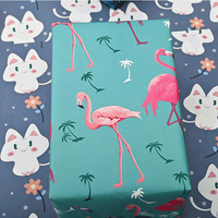 Kertas Kado Kartun Lucu, Kertas Dekorasi Cetak Flamingo Kucing Cinta untuk Kemasan Hadiah Kotak Hadiah Ulang Tahun Liburan Grosir