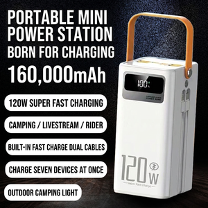 Mini station d'alimentation portable 160000mAh 120W à charge rapide avec deux câbles pour le camping, le streaming en direct et les motards - Product Image 1