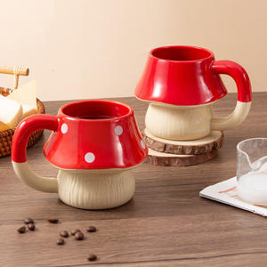 Tasse en céramique de Chaozhou en forme de champignon rouge 428 ml avec poignée pour cadeaux, tasse individuelle - Product Image 5