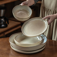 Service de table 5 pièces en grès réactif premium, forme irrégulière, pour cuisine et salle à manger modernes