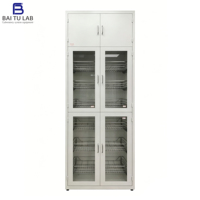 Gabinete de laboratorio de acero anticorrosión con escurridor de platos de acero inoxidable para cristalería de laboratorios analíticos y laboratorios de trabajo con líquidos.