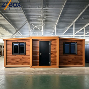 Casa Contenedor Expandible de 40 pies con Triple Ala, Acabado <span class=keywords><strong>en</strong></span> Madera de Nogal Oscuro, Villa Modular Prefabricada de 2 Dormitorios, Hogar Cálido - Product Image 1