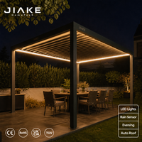 Pergola extérieure en métal Jiake avec éclairage LED intelligent et toit à capteur de pluie automatique pour les dîners en plein air dans le jardin ou sur la terrasse