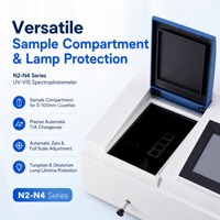 Espectrofotómetro UV-VIS Serie N2-N4, Espectrofotómetro UV-VIS de Laboratorio, Pantalla Táctil de 7 Pulgadas, Impresora Térmica Integrada, USB
