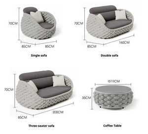 Conjunto de Sofá Moderno para Exteriores, Tejido con Cuerda y Aluminio, Silla de Ratán para Patio, Mesa de Té, Combinación Impermeable y Resistente al Sol, para Hotel, Villa, Jardín - Product Image 4