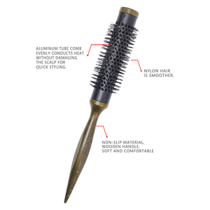 Factory Wooden <strong>Heat</strong> Resistant Aluminium Nylon Bristle Curly Hair Comb Salon <strong>Styling</strong> <strong>Round</strong> Hair <strong>Brush</strong> Women Wavy Curly Hairbrush - Product Image 5