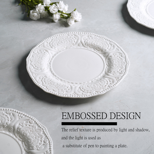 <span class=keywords><strong>Vaisselle</strong></span> en porcelaine, assiette blanche, en céramique et gaufré, style <span class=keywords><strong>Baroque</strong></span>, <span class=keywords><strong>vaisselle</strong></span>, offre spéciale, - Product Image 4