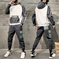 Ensemble de survêtement pour homme en deux pièces, vêtements décontractés pour homme, style hip-hop, streetwear, vêtements de sport, sweat à capuche avec fermeture éclair et pantalon de survêtement à pattes d'éléphant