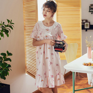 Estate 100% <span class=keywords><strong>cotone</strong></span> di estate della ragazza camicia da notte manica corta grande formato le donne incinte allentate sottile <span class=keywords><strong>vestiti</strong></span> a casa nel lungo abito a casa - Product Image 4