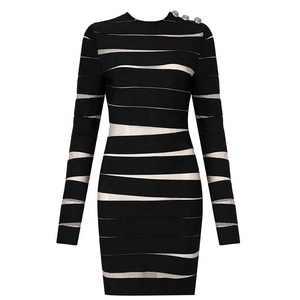 Nuevas mujeres elegante lujo manga larga grieta perspectiva ocasión Formal <span class=keywords><strong>Quinceañera</strong></span> cumpleaños noche cóctel fiesta vendaje vestido - Product Image 3