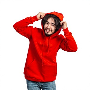 Sweat-shirt à capuche unisexe rouge, coupe classique, en coton tricoté, couleur unie, vêtement décontracté pour l'automne, IMRON 330-350g - Product Image 1
