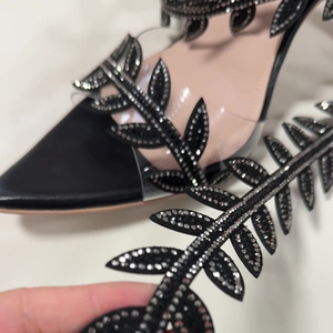 Sandalias de tacón alto para mujer con tiras cruzadas al tobillo, diseño de hojas brillantes, estilo sexy, de una sola tira, con punta en pico y tacón de aguja. - Product Image 5