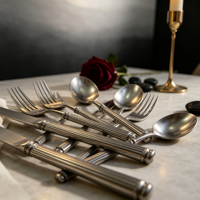 Ensemble de couverts de luxe Rome Pillar en acier inoxydable 304 forgé, finition miroir, pour mariage, hôtel et restaurant (couteau, fourchette, cuillère)