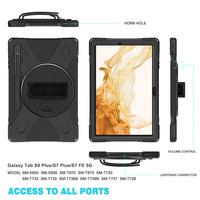 Sangle de transport 3-en-1 en silicone pour Samsung Galaxy Tab S8 Plus 12,4 pouces SM-X800 X806 avec support rotatif