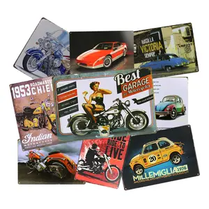 Wholesale Custom Printing Blank Motorcycle Embossed Wall Decoration Retro Vintage Signs Metal Tin Sign Car