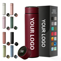 Bouteille d'eau isotherme en acier inoxydable à double paroi avec affichage numérique intelligent 500 ml, performance thermique de 6 à 12 heures