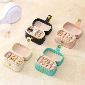 Wholesale Custom Logo PU Leather Mini Jewelry Box Organizer Snap <b>Small</b> Travel Necklace Ring Earring Jewellery <b>Wedding</b> <b>Gift</b> Case - Product Image 4