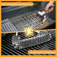 Brosse à barbecue à rouleaux en acier inoxydable 304 avec lumière LED, brosse de nettoyage alimentaire lumineuse pour éliminer les résidus
