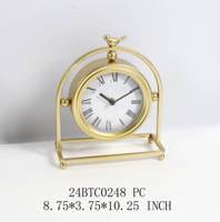Jam meja produsen logam penjualan murah rumah Accent 22.23*9.53*26.04CM emas mengkilap jam meja untuk dekorasi rumah