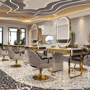 Espejo de Salón en Oferta, Muebles de Peluquería, Estación de Peluquería, Espejo de Estilismo con Almacenamiento, Espejo de Salón Dorado con Luz - Product Image 5