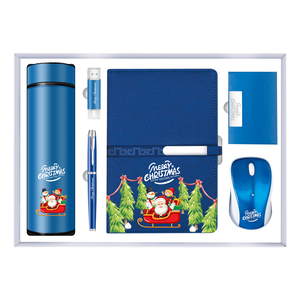 Christmas Patterns with Notebook Vacuum Cup USB Drive Bluetooth Mouse Name Card Holder Christmas Business Gift Set for Customers