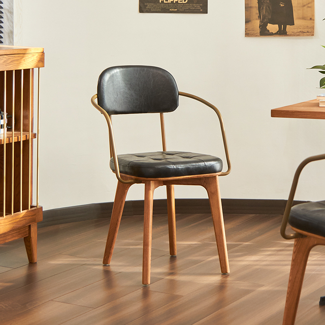 Solid Wood American-Style Dining Chair with  Backrest Modern Milk Tea Home Decor for Shops Cafes Dining Tables