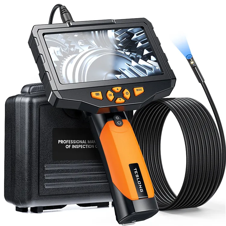 Teslong 2022 New Dual lens Waterproof Sewer Pipe Inspection Camera,5 Inch IPS HD Video Handheld Industrial Borescope Endoscope
