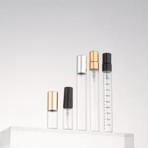 Vente en gros 3ml 10ml Mini tube en verre vide bouteilles d'échantillon d'huile de parfum flacon pulvérisateur à brume fine avec bouchon en métal