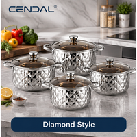 Ensemble de 8 ustensiles de cuisine en acier inoxydable avec couvercles en verre, base multicouche, durable, compatible lave-vaisselle, comprenant une marmite à soupe, un faitout et une cocotte