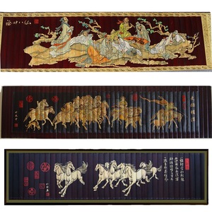 Bamboo Carving Eight Horses Painting Scroll Hand Made Embossing Printing Eco Friendly Bamboo Frame Art Decor - Product Image 5