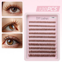 Lot de 120 faux cils en grappe marron en gros, kit DIY de cils en grappe, cils naturels à bande fine et effilée