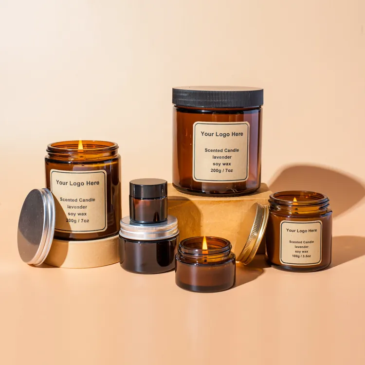 Handgemaakte Custom Aromatherapie Amber Glazen Pot Spirituele Soja Wax Geurkaarsen Bulk Order