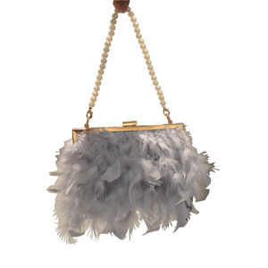 Nuevo europeo y americano-Frontera de Turquía pluma bolso de señora con plumas de avestruz Cadena de perlas de uno-hombro cena bolsa - Product Image 5