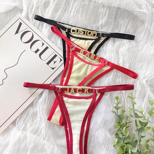 Slip Personalizzati da Donna con Logo <span class=keywords><strong>a</strong></span> Lettere, Intimo Femminile Lucido, Moda Individualità, Perizoma Bikini con Strass 'Kiss Me' - Product Image 1