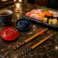 En gros, Ensemble cadeau de vaisselle japonaise en céramique motif cheval rouge et bleu, comprenant 2 paires de repose-baguettes en verre et 2 paires de baguettes en bois
