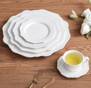 Vajilla de Cerámica Blanca en Forma de Girasol, Moderna, con Encaje Blanco, Duradera, de Porcelana Fina, Platos para Cena, para Bodas y Restaurantes - Product Image 1